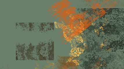 Abstract art work with green, yellow and orange splashes