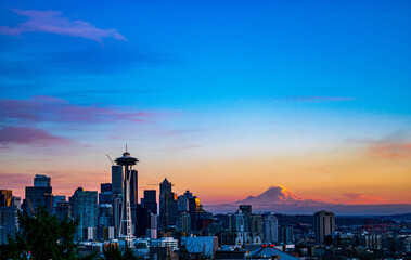 Seattle Skyline sunset in February