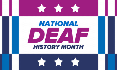 National Deaf History Month. Celebrated from March through April in United States. In honour of the achievement of the deaf and hard of hearing. Poster, postcard, banner. Vector illustration