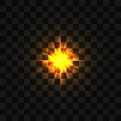 White beautiful light explodes with a transparent explosion. Vector, bright illustration for perfect effect with sparkles. Bright Star. Transparent shine of the gloss gradient, bright flash.