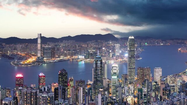 Hong Kong downtown - Victoria, China, Time lapse