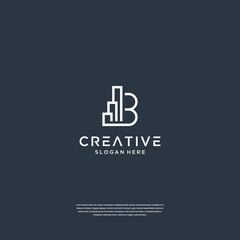 Minimalist initial B with building logo design architecture
