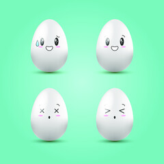 Happy easter eggs set. Kawaii eggs with cute faces. Vector illustration