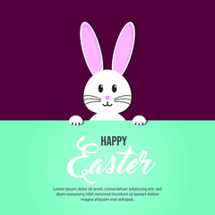 Happy Easter greeting card with rabbit, egg and banner vector