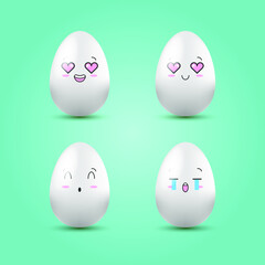 Happy easter eggs set. Kawaii eggs with cute faces. Vector illustration