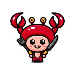 cute crab character design themed ready to eat