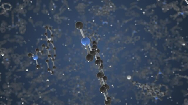 Molecule of Amitriptyline. Molecular model, science related looping 3d animation