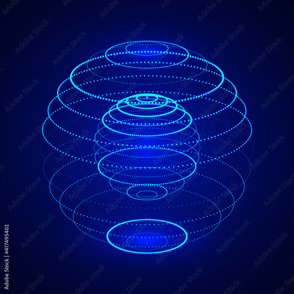 Poster abstract 3d blue sphere. sphere particles. global network connection. futuristic technology style. b