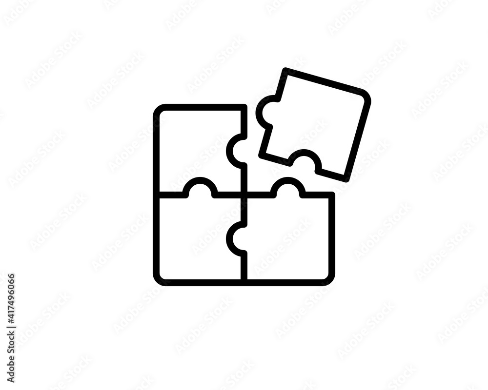 Poster puzzle with four parts line icon. jigsaw, square, match. integrity concept. can be used for topics l
