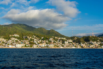 Skyline and Playa Los Muertos beach, Puerto Vallarta, Jalisco, Mexico.