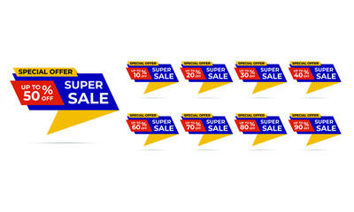 Sale tags set vector badges template, up to 10, 20, 90, 80, 30, 40, 50, 60, 70 percent off, vector illustration