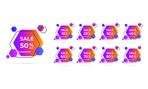 Sale tags set vector badges template, up to 10, 20, 90, 80, 30, 40, 50, 60, 70 percent off, vector illustration