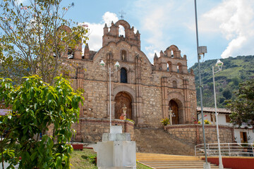 Facade of the Main Church of Aratoca, Santander, Colombia, on February 20, 2021
