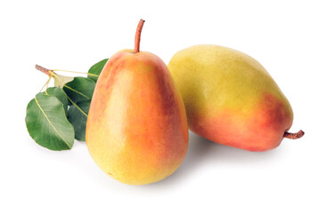 Fresh ripe pears on white background