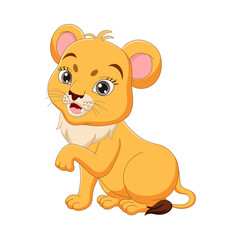 Cute baby lioness cartoon on white background