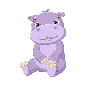 Cute baby hippo cartoon sitting