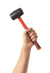 Mallet in male hand on white background