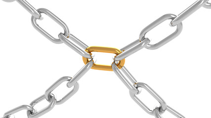 Leadership concept, gold and silver chains, on white background. 3D Rendering.