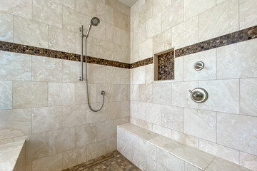 Modern bathroom shower interior in big house