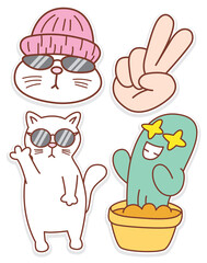 Funny objects hand drawn sticker set