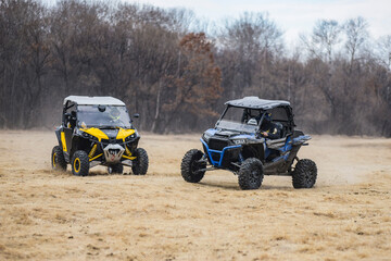 ATV adventure. Buggy extreme ride on dirt track. UTV