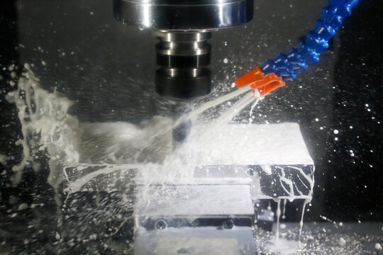 milling process with coolant on a CNC machine