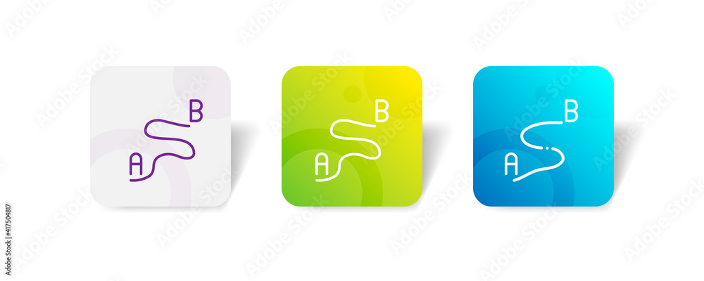 Poster point to point road route track location navigation pixel perfect icon set bundle in line, solid, gl