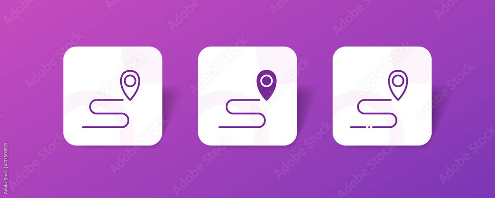 Poster point to point road route track location navigation pixel perfect icon set bundle in line, solid, gl
