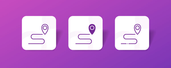 point to point road route track location navigation pixel perfect icon set bundle in line, solid, glyph, 3d gradient style