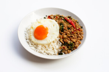 Rice topped with stir-fried pork with holy basil and fried egg