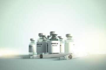 covid-19 vaccination with copyspace.
3d illustration of Vaccines and syringes.