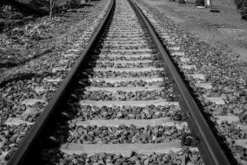 Perspective train track or railroads in  photography