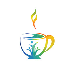 Students coffee cup logo vector design. Graduate students in cup of tea.