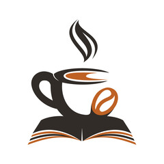 Coffee cup with book concept. Coffee cup logo design combined with book.