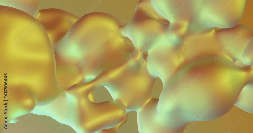 Poster abstract metallic liquid flowing waves motion background. bubbles, 3d rendering, 4k loop