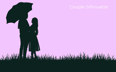 Couple of love silhouettes vector template. Women and man holding hand. Wedding cover concept. Detail illustration. Eps 10