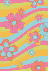 Fototapeta na wymiar vector background with retro flowers and wavy lines for social media posts, banner, card design, etc.