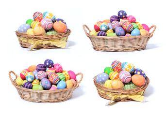 Fototapeta na wymiar Happy Easter day colorful eggs in basket isolated collection on white background