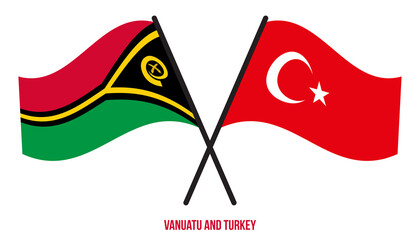 Vanuatu and Turkey Flags Crossed And Waving Flat Style. Official Proportion. Correct Colors.