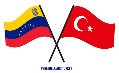 Venezuela and Turkey Flags Crossed And Waving Flat Style. Official Proportion. Correct Colors.