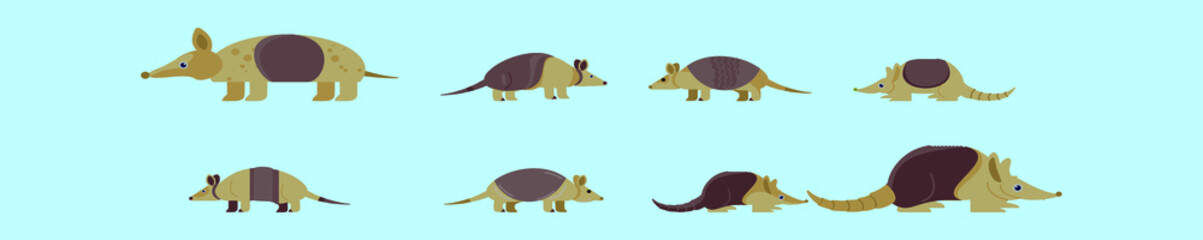 set of armadillo cartoon icon design template with various models. vector illustration isolated on blue background