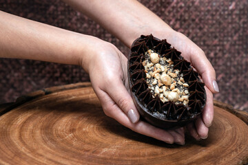 Close-up of easter egg dessert.