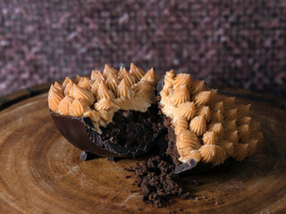 Close-up of easter egg dessert.