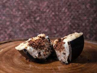 Close-up of easter egg dessert.