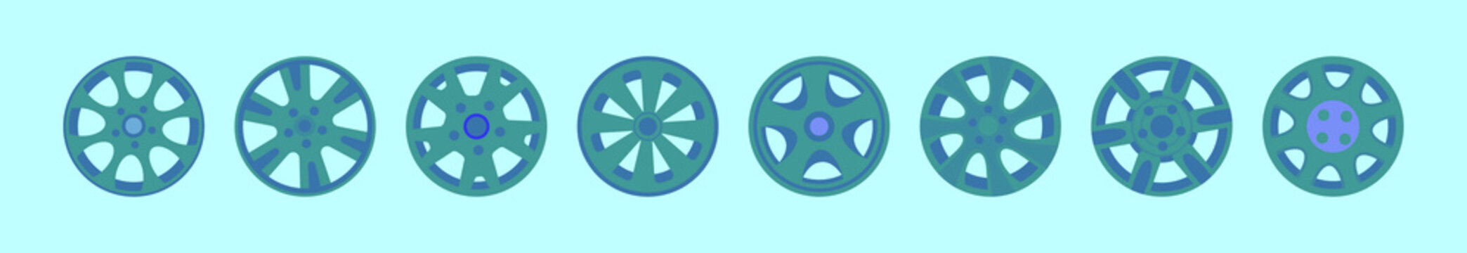set of hubcap cartoon icon design template with various models. vector illustration isolated on blue background