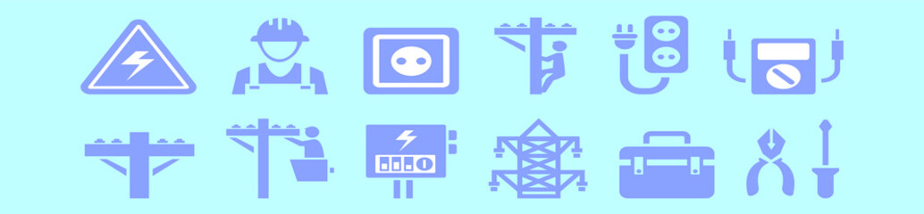 set of lineman cartoon icon design template with various models. vector illustration isolated on blue background