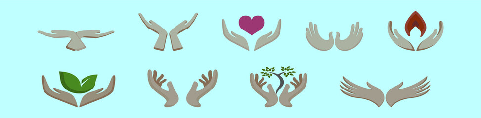 set of healing hands cartoon icon design template with various models. vector illustration isolated on blue background