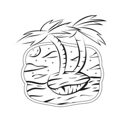 Starry night Island badge vector. Starry view with mountain illustration.