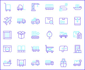 Fototapeta na wymiar Set of logistics and delivery icons line style. It contains such Icons as box, shopping, commerce, retail, trade, merchandise, container, vehicle, truck and other elements. 