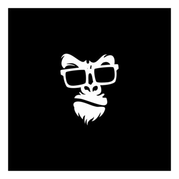 gorilla, ape head using glasses, vector logo illustration